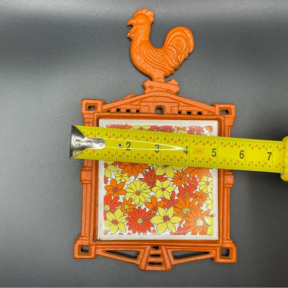 Orange Rooster Trivet with Floral Tile - Picture 4 of 4